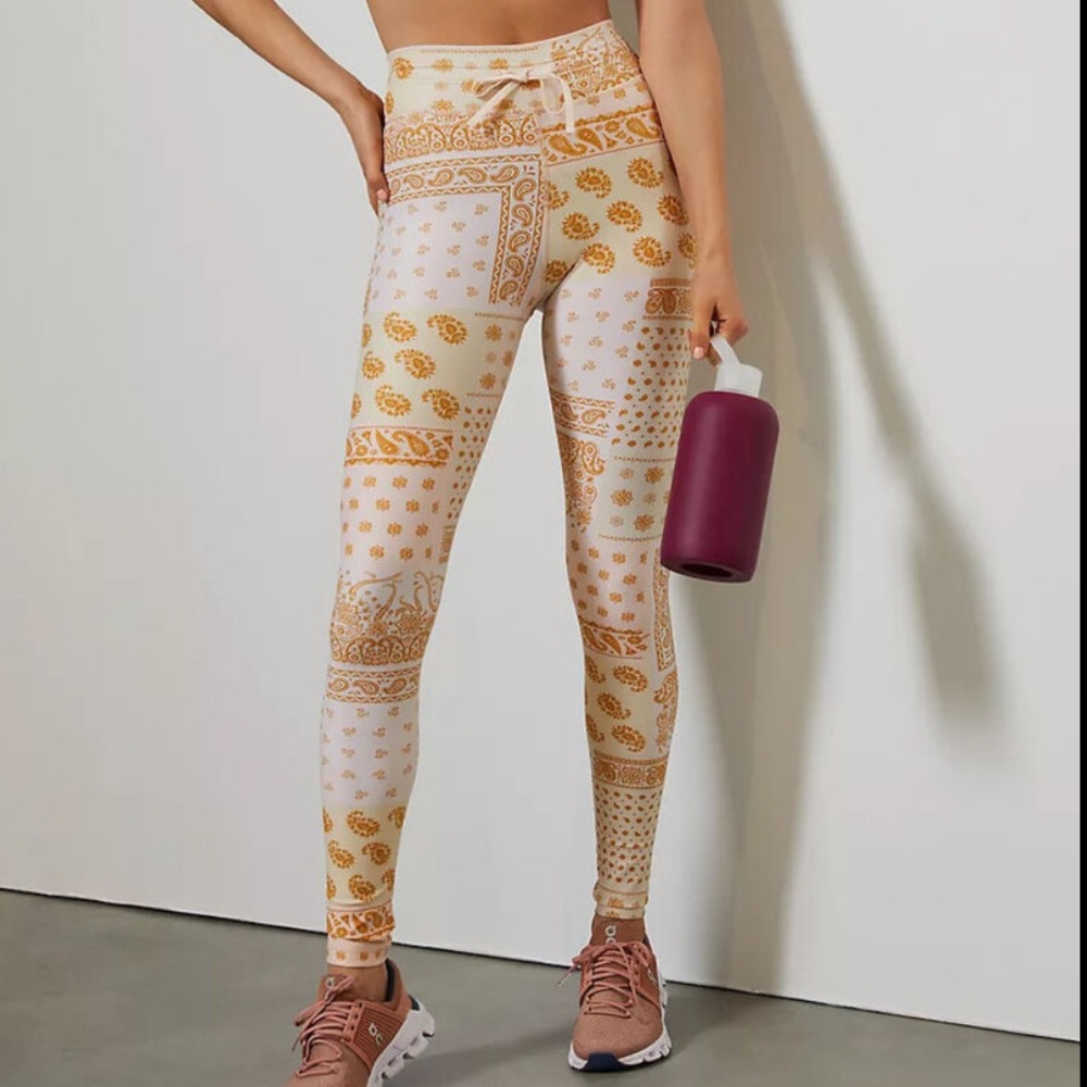 The Upside pink tan leggings size 8 anthropologie Carmen bandana scarf
